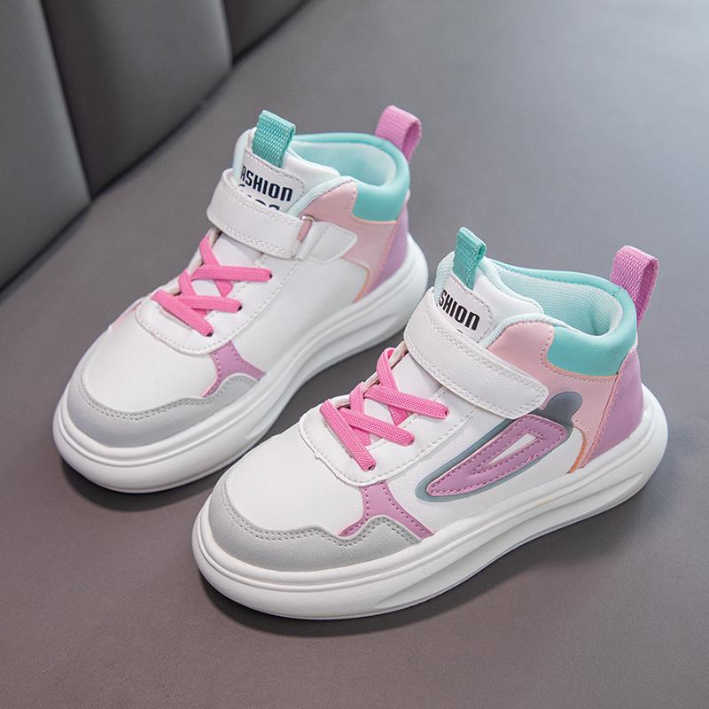 

Boys Girls Basketball Shoes High Top Kids Sports Shoes Non-slip Soft Sole 2025 New Fashion Children Sneakers Hook&loop Trendy 27 розовый