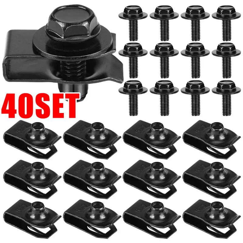 50SET Car Body Bolts U-nut Clips Engine Cover Undertray Splash Shield Guard Bumper Fender Liner Retainer Fastener Rivet Screws