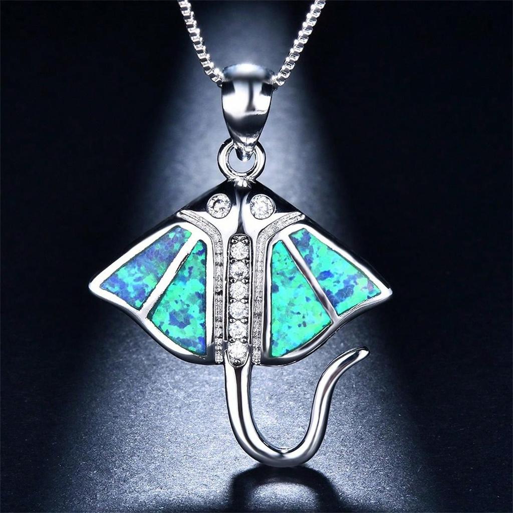 Bohemia Cute Sea Jellyfish Pendant Necklace For Women Charm Crystal Blue Imitation Opal Necklace Wedding Party  Gift