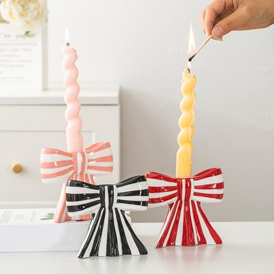 Ceramic Handicrafts Decorative Gift Creative Candle Cup Ins Bow Shaped Design Ambience Stripe Pattern Unique 3 Colors