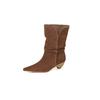 Cowhide Version~ Pointed-toed Woven V-mouth Western Cowboy Boots for Women's Autumn and Winter New Thick-heeled One-pedal Sleeve Versatile Short Boots