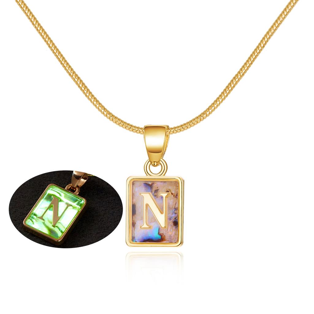 Colored Shell Luminous 26 Letter Square Brand Pendant Snake Bone Chain Necklace Couple Letter Necklace