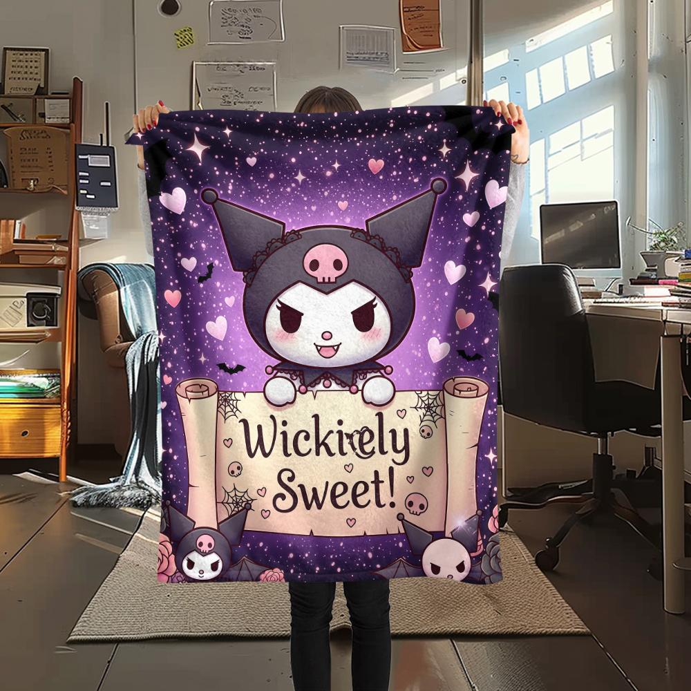 1PC Kuromi Print Flannel Blanket, High quality All Seasons, Home Decor, Warmth and Comfort, Perfect for Christmas Gifts