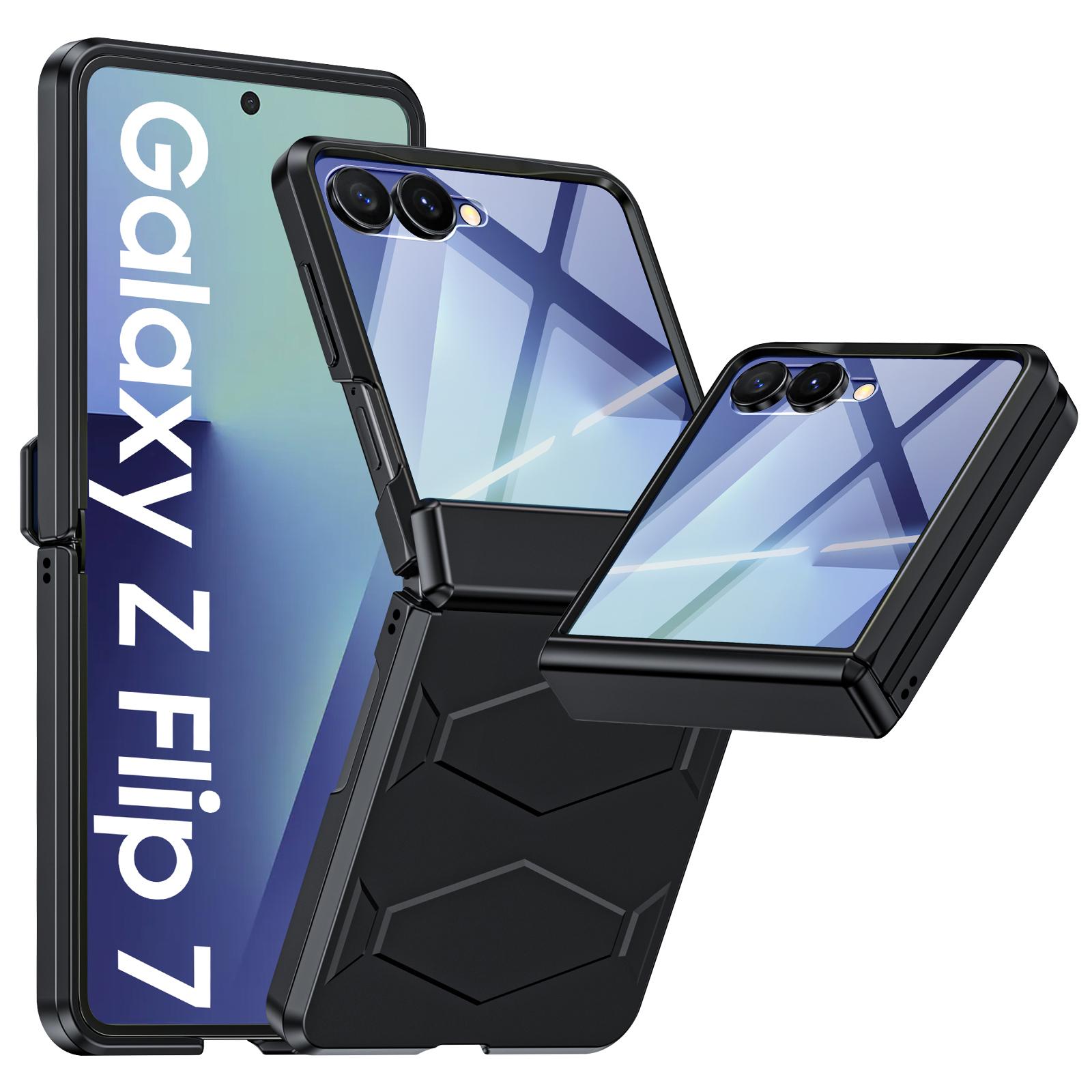 

Чехол для Samsung Galaxy Z Flip 7 с защитой шарнира, встроенной защитной пленкой для экрана, противоударный всесторонний чехол для телефона Z Flip 7 - Розово-красный чёрный