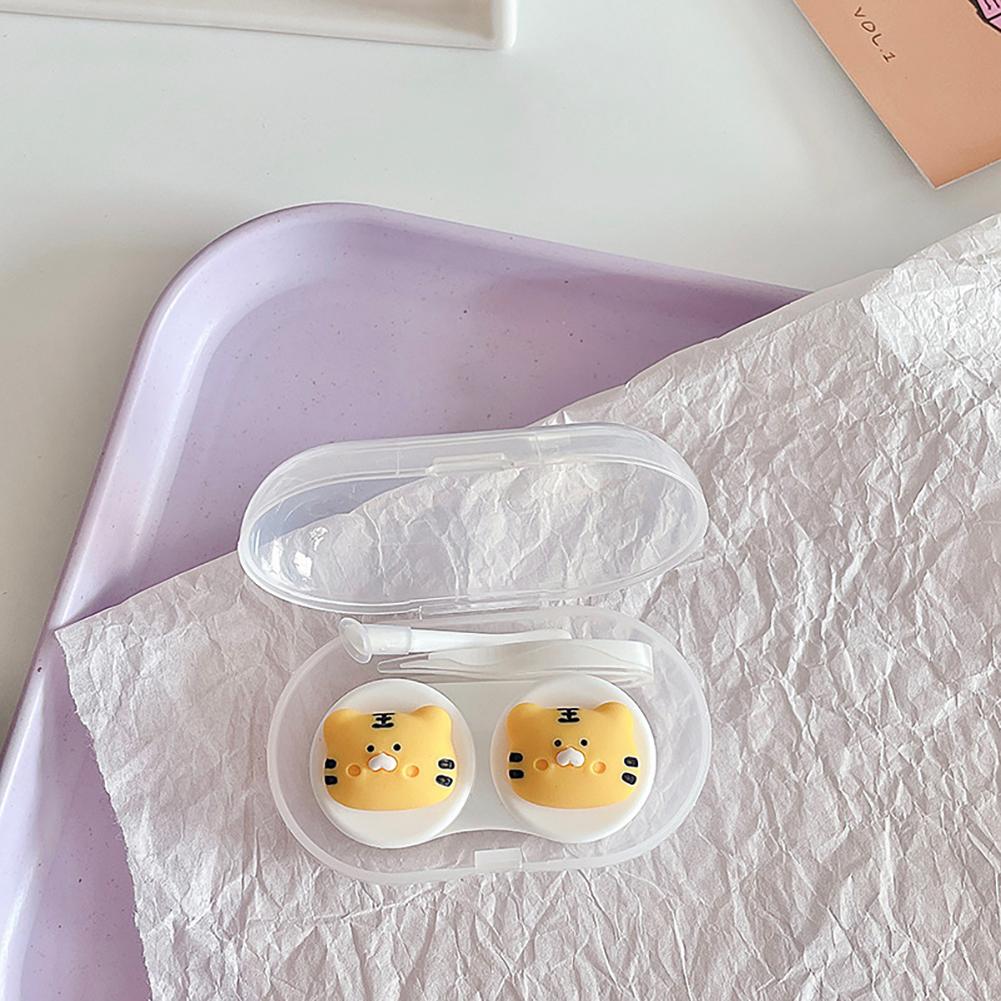 Cute Contact Lens Case with Lenses Tweezers Contact Lens Kit Holder Container Cartoon Animal Lens Storage Box