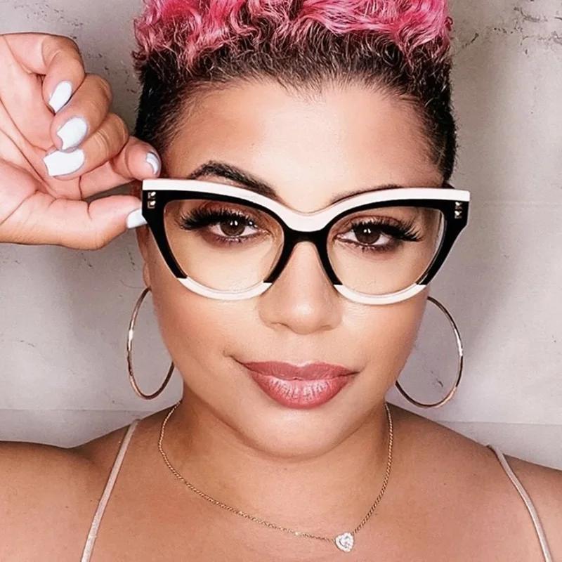 

Европейские и американские очки Cat Eye Patchwork Optical Eyeglasses Eyeglasses Eyeglasses Women Fashion Eyewear Antiblue Light Computer Glasse