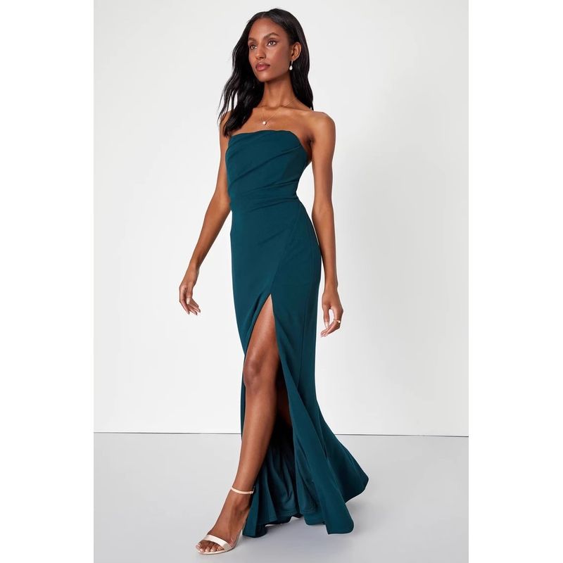 Foreign Trade Lu's Tube Top Sexy Backless Show White and Green Gyaru Fishbone Chest Emphasizing Split Formal Dress Evening Wear Dress Women