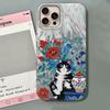 Luxury Black Cat  Flower Phone Cases Phone Case for Iphone 16 14 15 Plus 13 Pro Max 7 16e Cute Girls Shell Silicone Back Cover