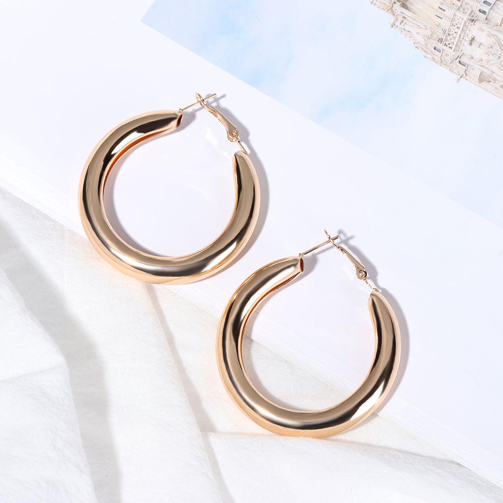 Hiphop  Minimalist Women Jewelry Hoop Earrings Round Circle Thick Tube Big Gold Alloy