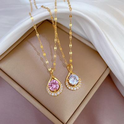 Titanium Steel Full Diamond Heavy Industry Water Drop Micro Diamond Necklace Women'S Exquisite Wind Collarbone Chain With Jewelry