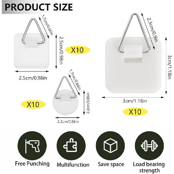 30pcs Adhesive Plate Hangers Invisible Vertical Wall Art Display Holder,Picture Hangers Without Nails,Photo Fram Sticky Hanging Hooks,No Wall Damage