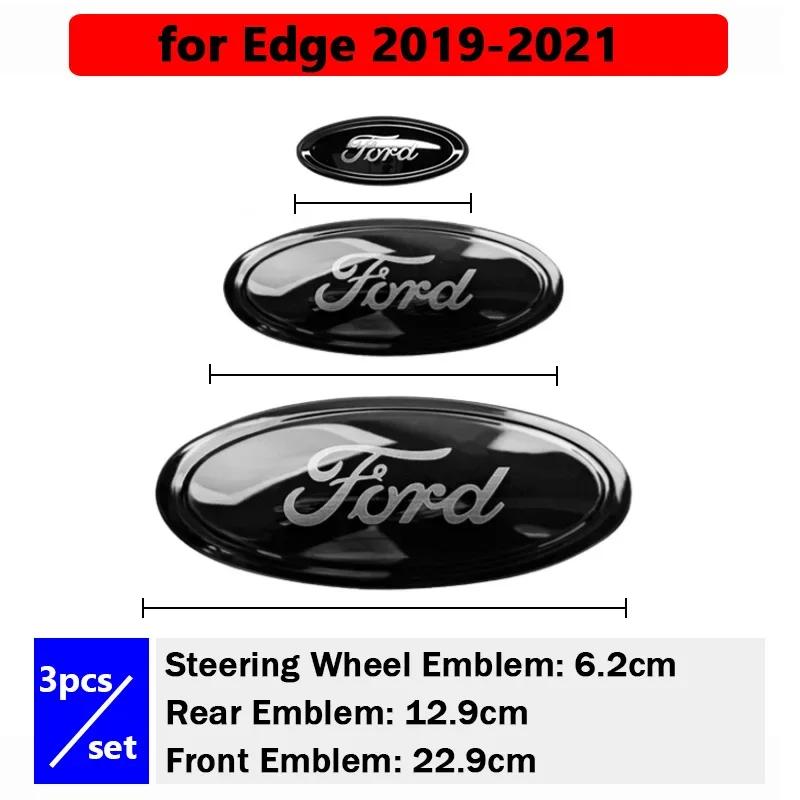 Car Sticker 3pcs Car Front Emblem Rear Logo Steering Wheel Sticker for Ford Escape Edge Taurus Exolorer Territory Focus Sedan Es
