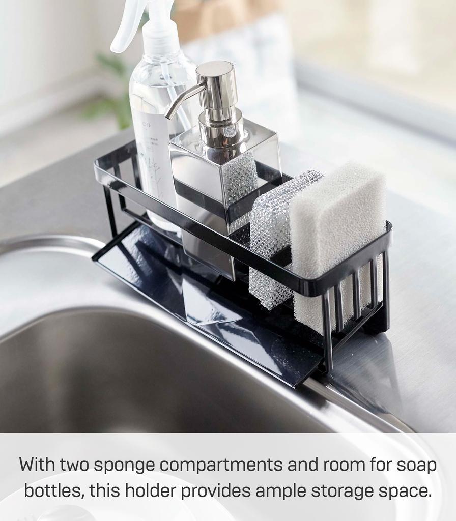 Yamazaki Tower Sponge Rack with Draining Function, Black, 25cm W x 10cm D x 9.5cm H, Sponge & Bottle Holder, 5017