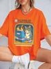 Cat Playing Computer Games Printed TShirts Womens Summer Cotton Short Sleeve T Shirt Loose ONeck Soft Tops Basic Woman Clothes