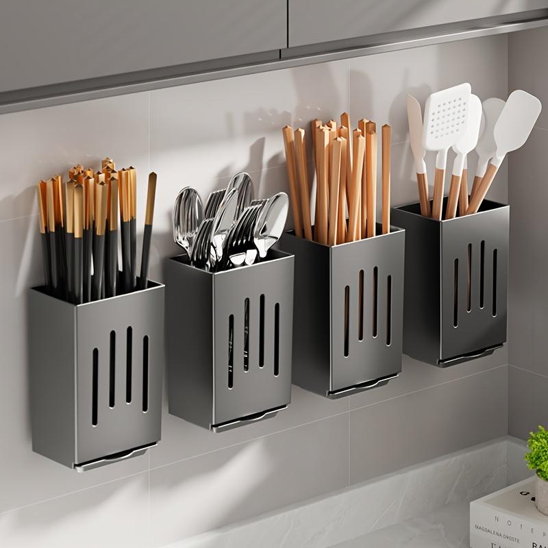Kitchen Chopsticks Holder Multifunctional Hanging Utensil Drying Rack Hooks No Drilling Wall Mounted Spoon Fork Holders