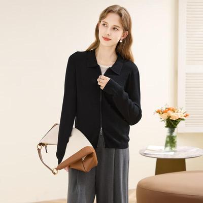 TUHUANG Women's 100% Lambswool Ribbed Cardigan