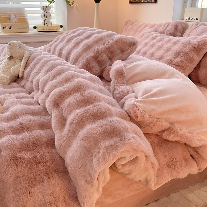 Pluszowy 4-częściowy zestaw Mleczny aksamit Gruby Ciepły Dwustronny Polar koralowy Prześcieradła Poszwa na kołdrę Poszewki na poduszki Przytulny Zestaw pościeli