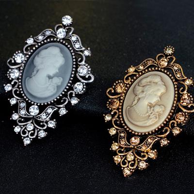 Vintage Rhinestone Buket Kadın Güzellik Kafa Cameo Broş Pins Takı Hediye