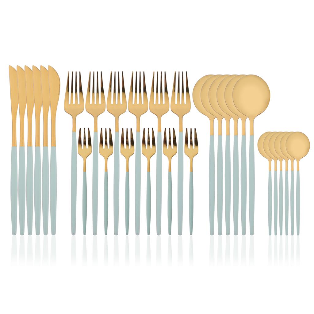 Sada příborů 30 ks Sada příborů pro 6 duhových barev Sada příborů z nerezové oceli Nůž Vidlička Lžíce Sada nádobí Sada rodinného nádobí