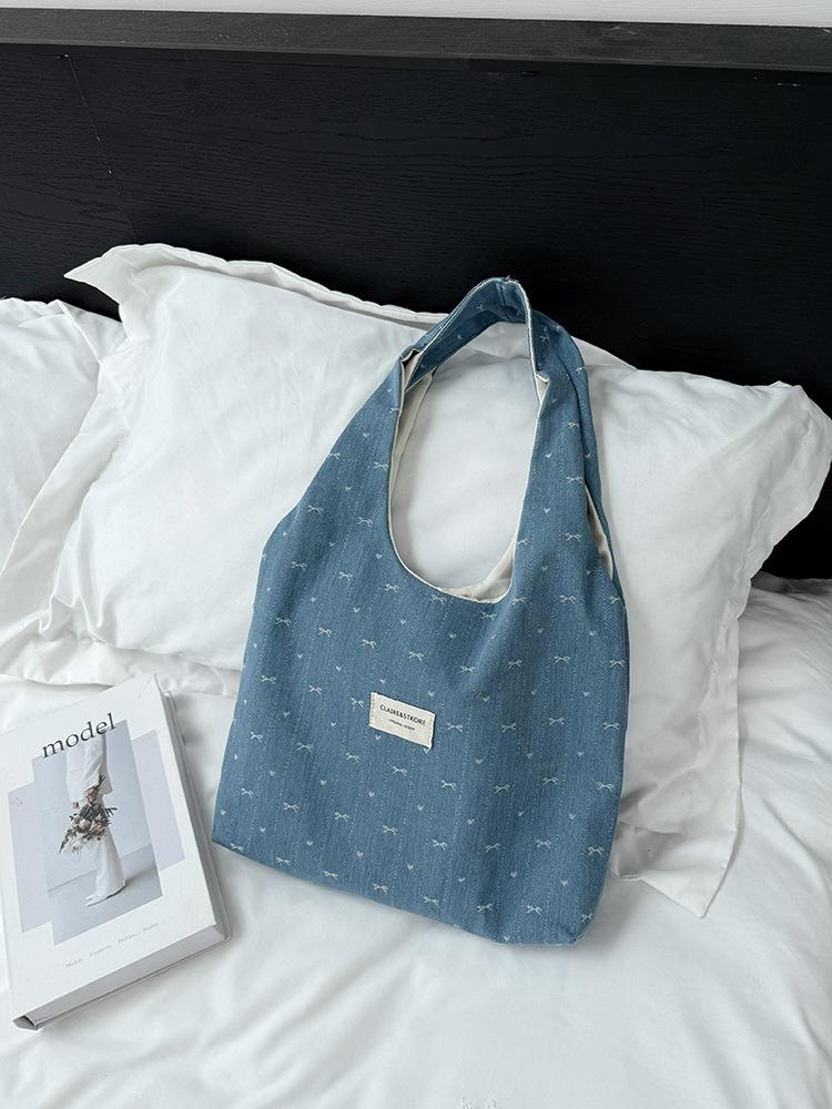 

Корейская джинсово-синяя сумка-тоут из парусины с бантом женская большой вместимости для работы через плечо сумка-тоут ленивый ветер синий