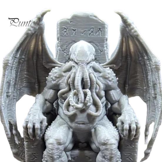 Mysterious Retro Ornaments 3D Printed Throne Cthulhu Statue, Gothic Resin Figurine for Shelf & Desk Detailed Bat Wing Sculpture Decor, Tentacle