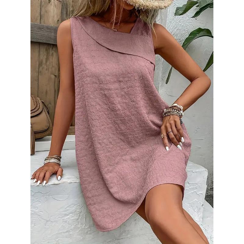 Summer Slim Fit Slash Neck Sleeveless Dress Women A Line Elegant Casual Short Dress Woman Fashion Loose Simple Beach Lady Dresses 24257