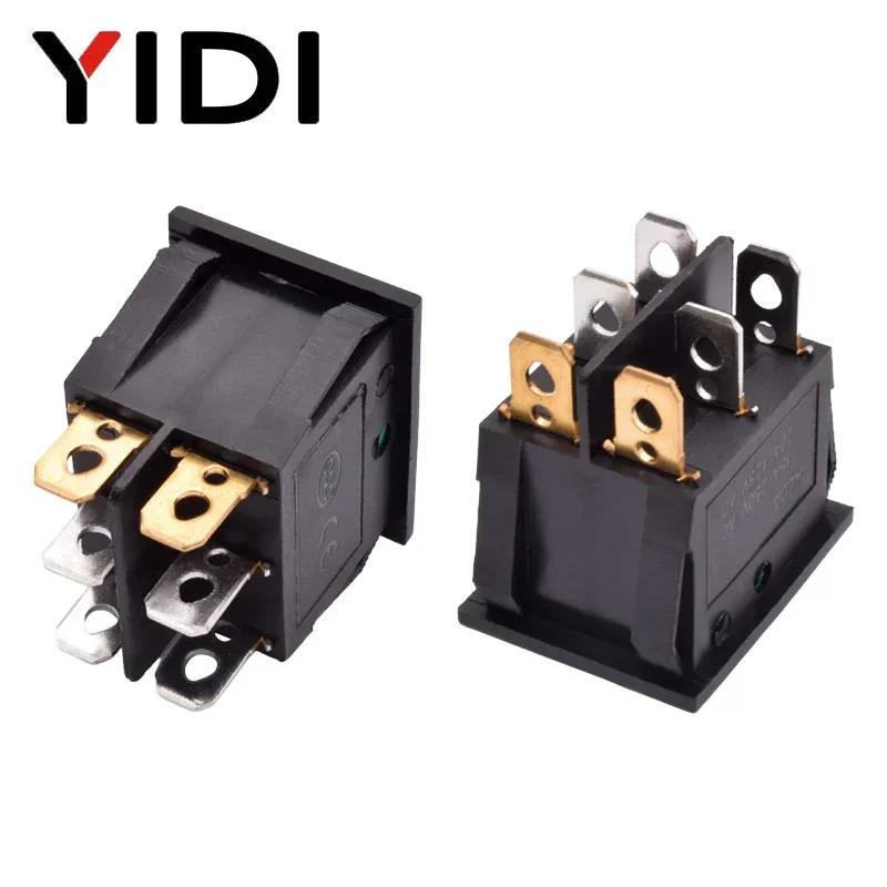 KCD6 Illuminated Plastic Rocker Switch Dual Push Button Boat 6 Pin 12V 220V Red Green Lamp On Off Power Switch Latching 16A 250V