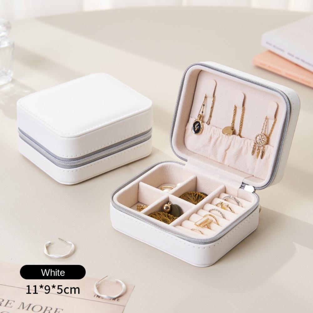 

Zipper Earring Ring Holder Case Solid Color Jewelry Case Portable Jewelry Storage Box Travel белый