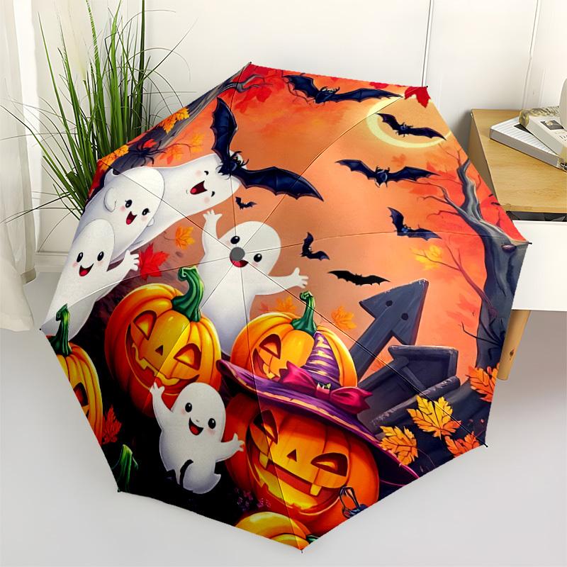 1pc Halloween Ghosts Automatic Umbrella - Automatic Opening And Closing, Sturdy Iron Frame, Portable Folding Design Yy251018177