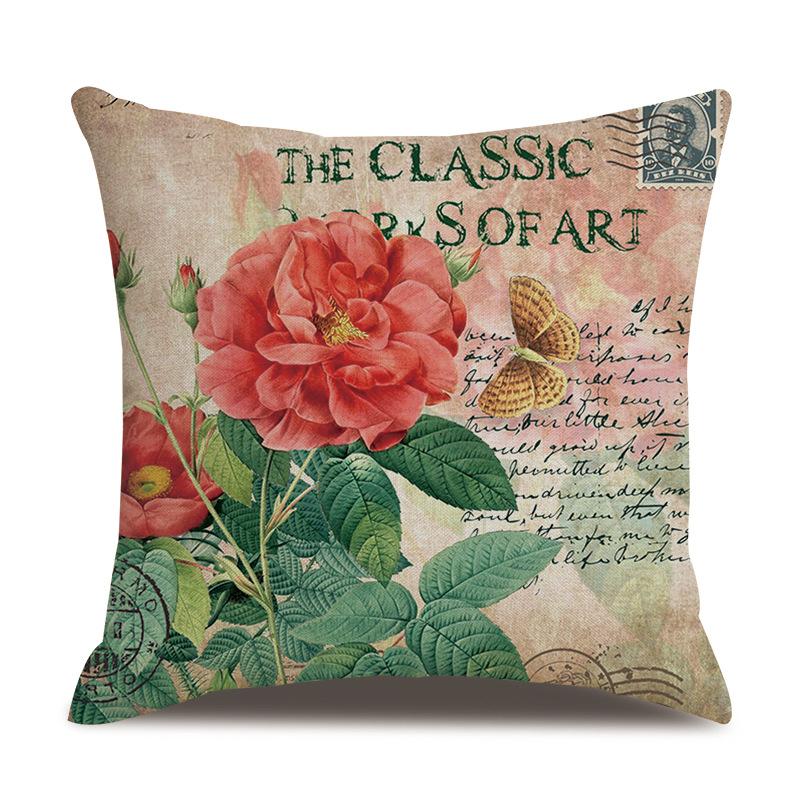 Linen Pillowcase American Rustic Rose Sofa Cushion Cover Retro Style Car Home Soft Decoration
