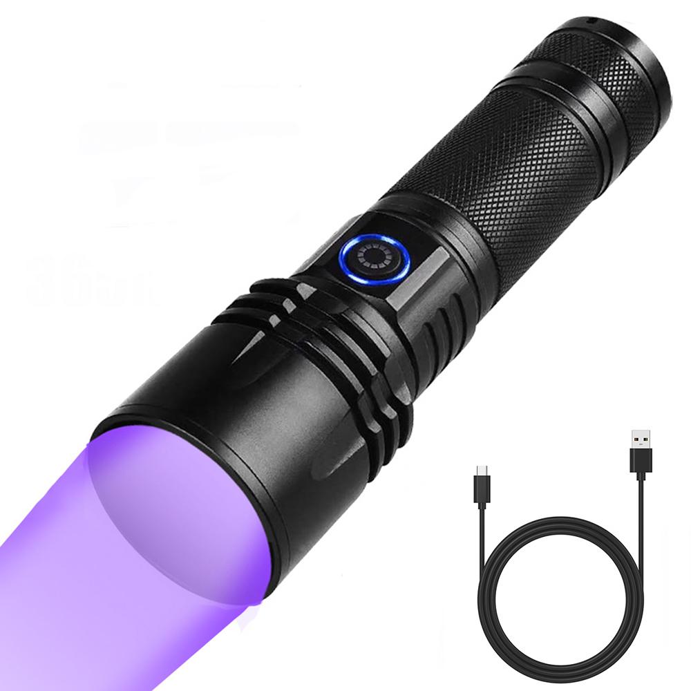 

20 Вт УФ-фонарик 365 нм Черный свет Лампа Вудса USB-аккумуляторный светодиодный ультрафиолетовый фонарик Детектор мочи домашних животных, камней, драгоценных камней, денег