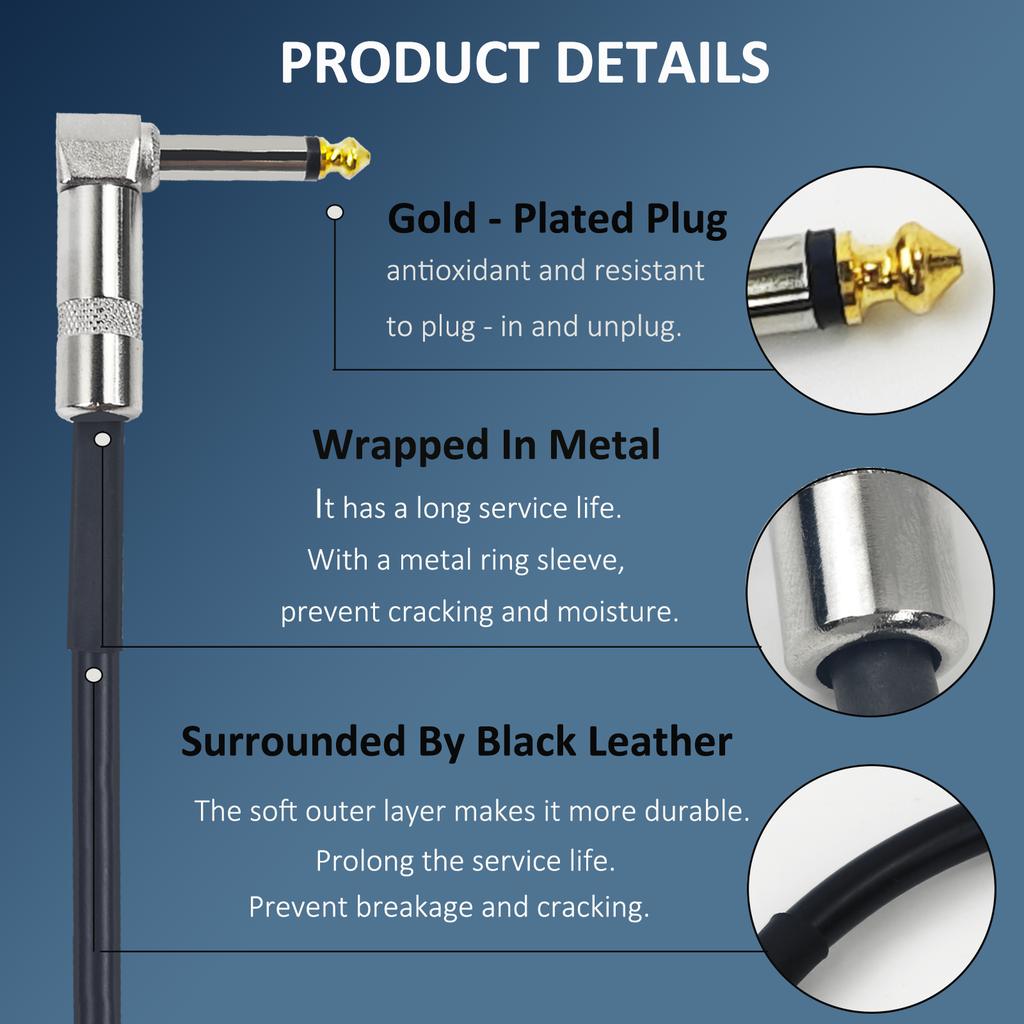 Guitar Effects Cable 15/30/50cm 1/4 Inch Right Angle Cable Instruments Patch Cord 6.35MM Electric Guitar Effect Wire Metal Head