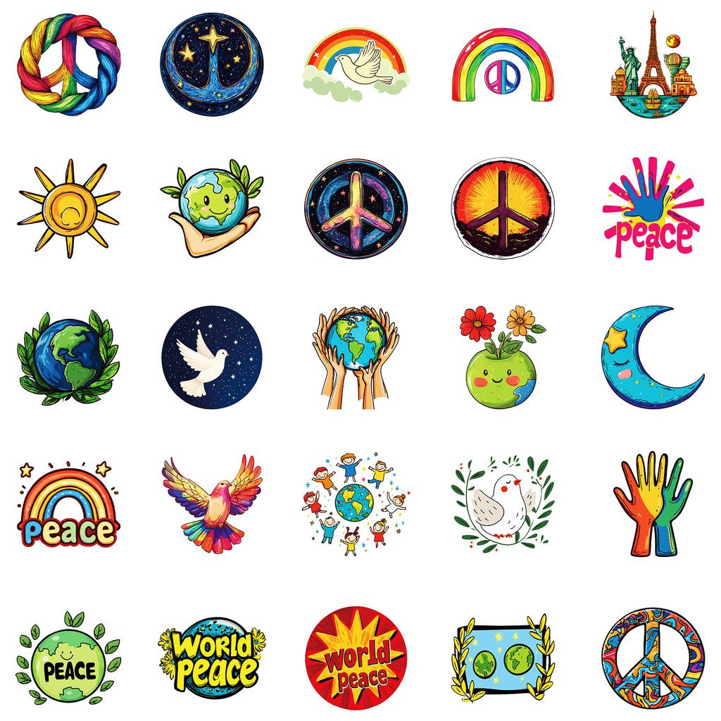 50 Sheets Of Defend Earth Peace Series Stickers Pp Material Waterproof Decoration Stickers Diy Water Cup Mobile Phone Case Decoration