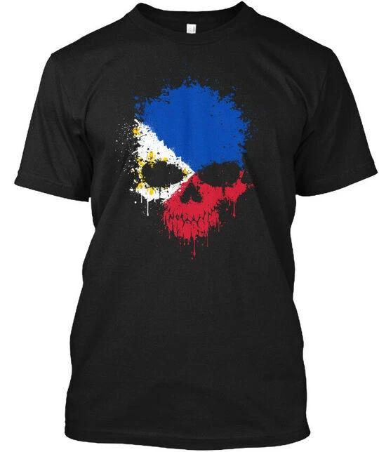 Chaotic Filipino Flag Splatter Skull T-Shirt Made in the USA Size S to 5XL