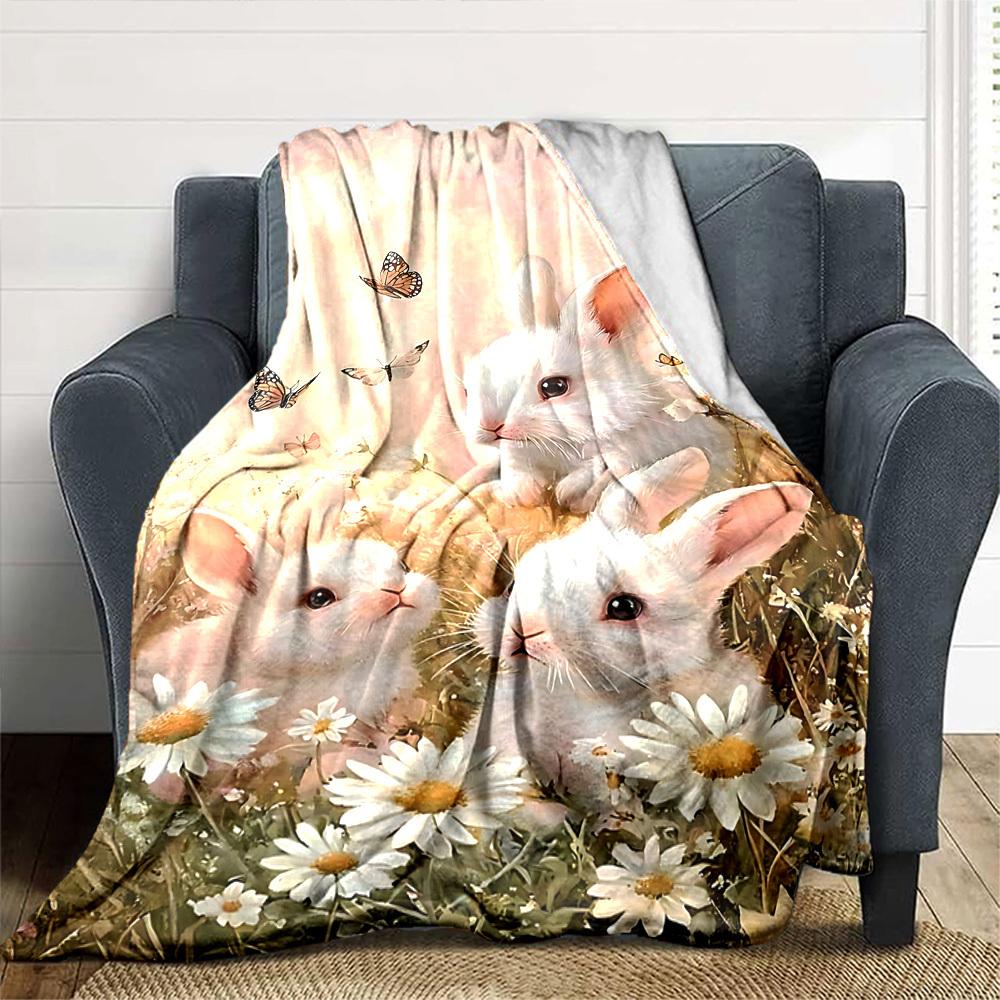 1 manta de conejos y flores Ligera Manta de franela para sofá cama Viaje Camping Sala de estar Oficina Sofá Silla