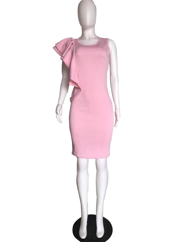 Ruffle Hem Bodycon Pencil Dress, European and American Mid-Length Style, Women's. Belt Not Included.