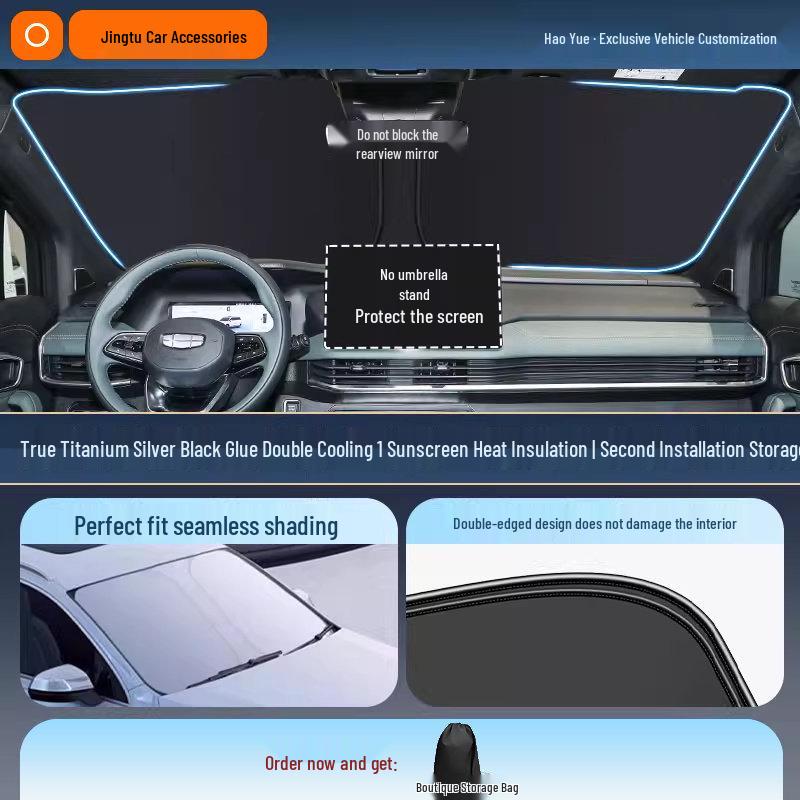 Geely Car Sunshade: Heat-Insulation Windshield Curtain for 25 Models, including Xingyue L, Xingyuan, Xingrui, Emgrand, Boyue L, and Panda MINI.