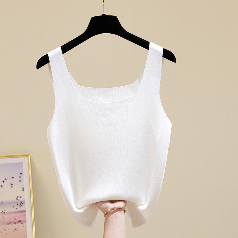 Fashion New Summer Sleeveless Knitted Tank Tops Women Square Collar Black White Knitted Vest Tanks Camis Women Tops JJ22