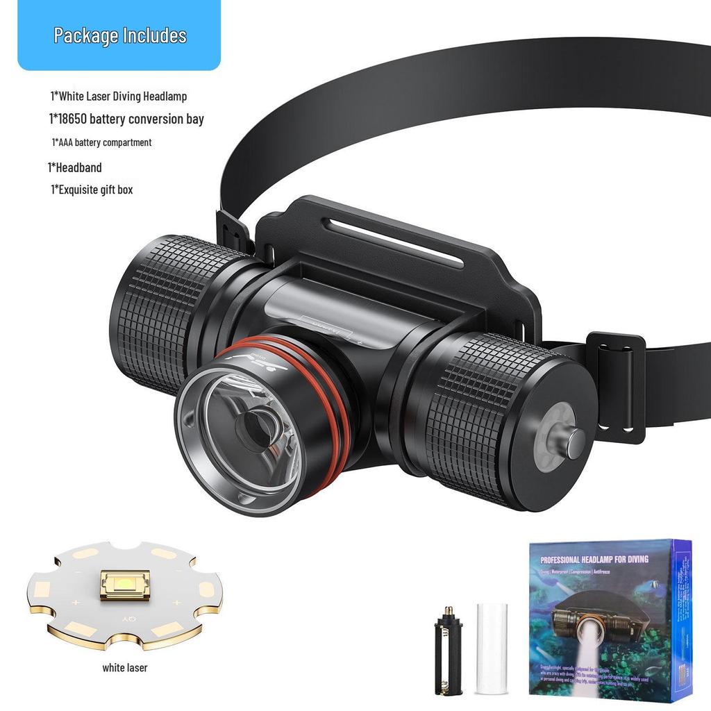 New Rechargeable LED Laser Diving Headlight: Long-Range, Lightweight, High-Intensity Aluminum, Amphibious Design
