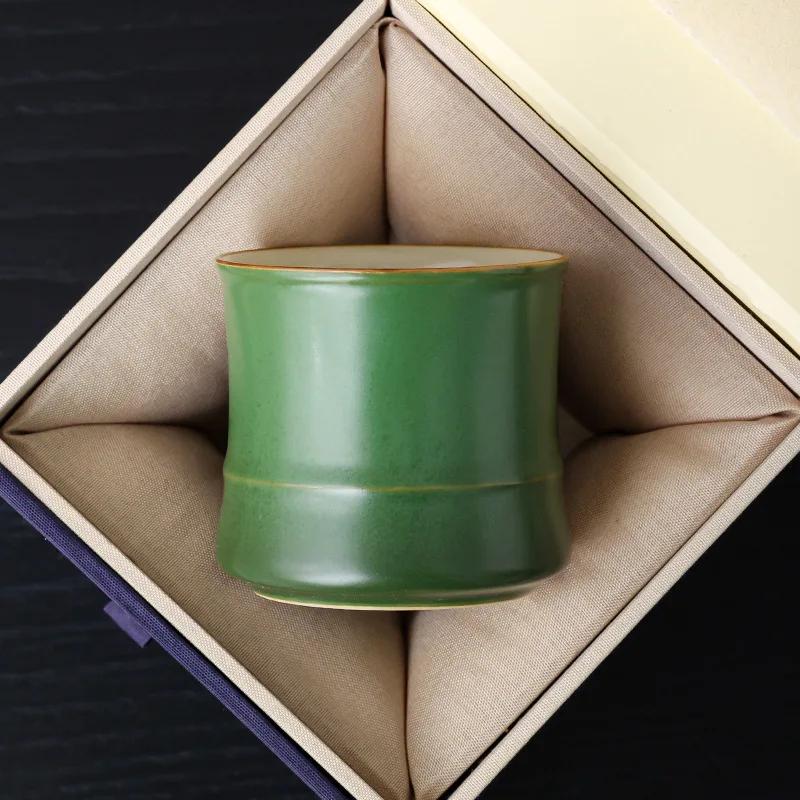 Keramische Teetasse Grüne Bambusglasur Bambusknotenbecher Einzeln Spezielles Keramik-Teeset Schlicht und Sauber