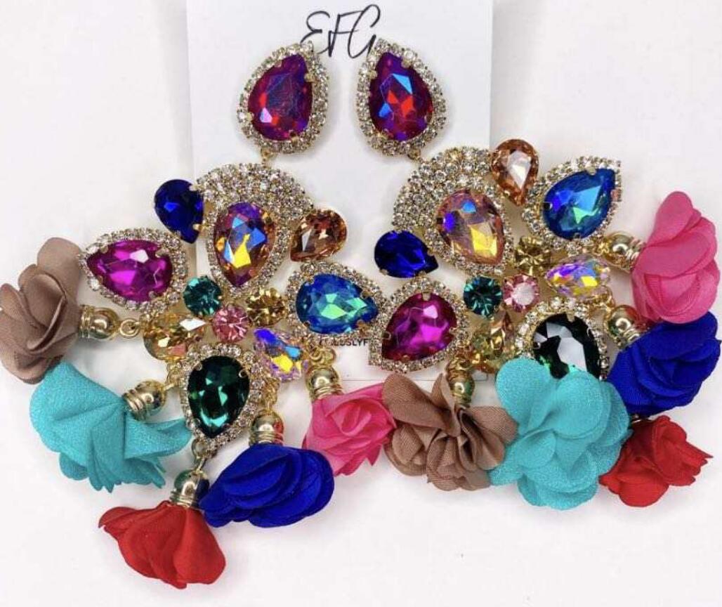 Kaimei Fashion Jewelry Boho Earrings Big Earrings for Women Rhinestones Pendant Crystal Statement Drop Earrings Fashion Jewelry