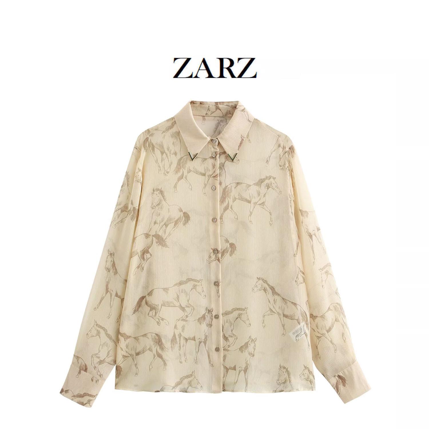

ZARZ Women s Classic Animal Print Semi-Transparent Shirt XS