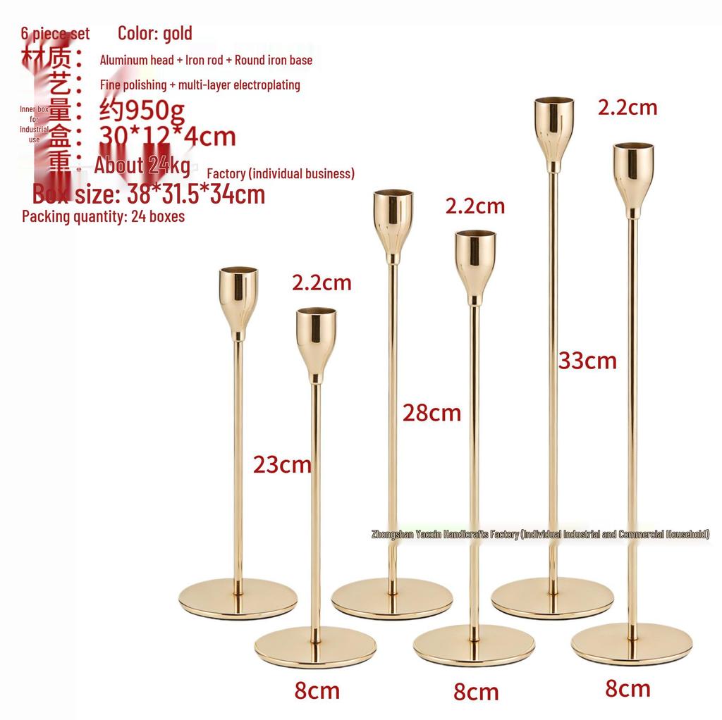 Gold-Plated Metal Candle Holder, Small Iron Art for Dining Table and Christmas Home Decoration