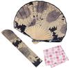 Folding Fan for Folding Fan Folding Fan Handkerchief Sunflower [Osaka Choseido] Women, Stylish, Business, Bag, Case, Set, (Black)