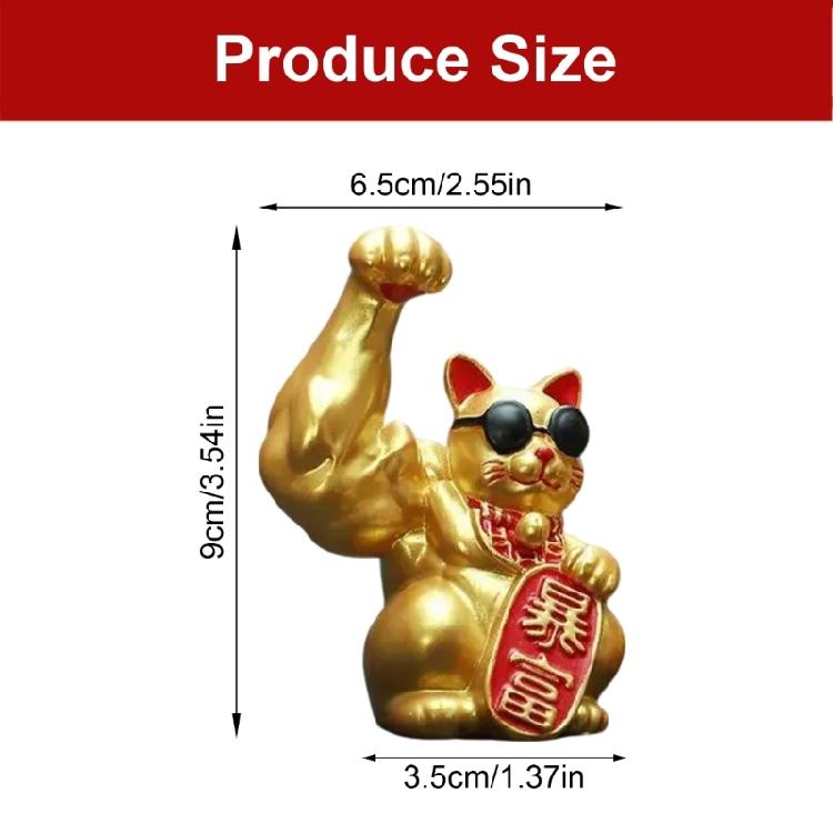 Scultura di Gatti Fortunati con Braccia Muscolose Statuetta di Gatti della Fortuna e della Ricchezza per Prosperità Decorazione Desktop Casa e Ufficio Fengshui