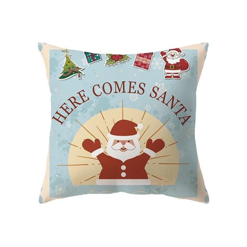 Cute Santa Claus Christmas Theme Printed Pattern Cushion Cover For Home Living Room Sofa Decoration Square Pillow Cover