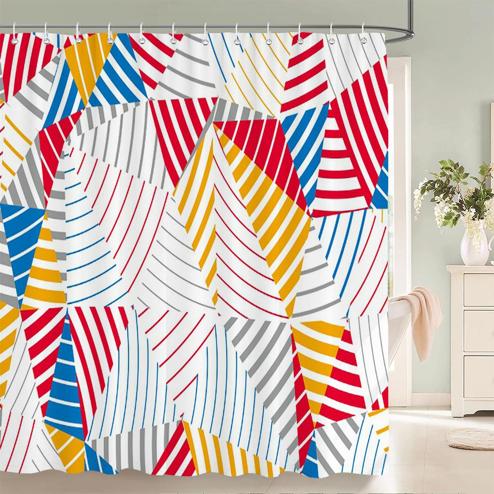 Tenda da Doccia Impermeabile con 12 Ganci Tende da Bagno Stampate Geometriche Classiche Tessuto in Poliestere Colorato Decorazione per Vasca da Bagno