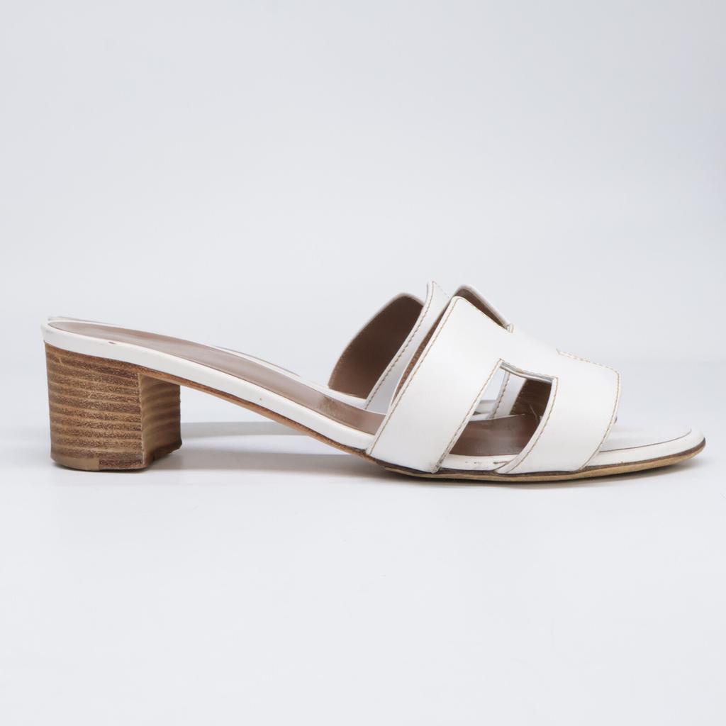 Hermes H071002Z OASIS Calfskin H Motif Heeled Sandals/ Shoes 37 whiteUsed
