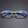 Fashionable High-Definition Anti-Blue Light Presbyopia Glasses Square Rimless Bevel-Edge Reading Glasses for Men and Women
