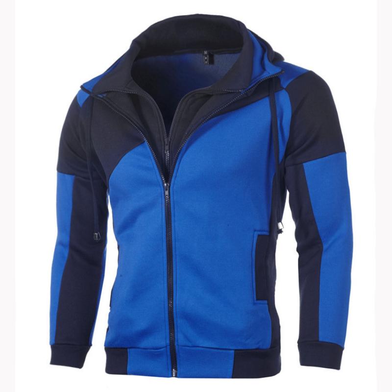 New Style Fashionable Men's Personalized Color-blocking Double-layer Zipper Hooded Cardigan Slim and Versatile Sweatshirt